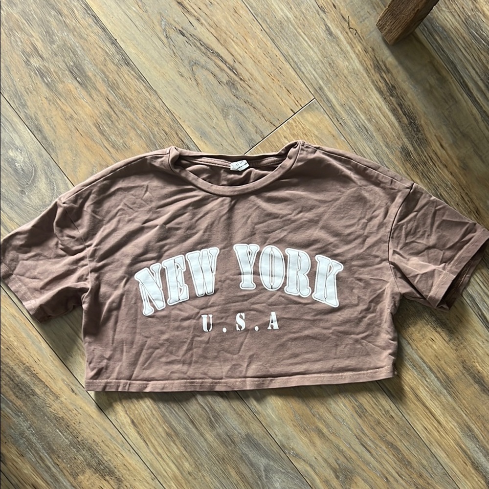 SHEIN Tan Brown Crop T-Shirt Short Sleeve